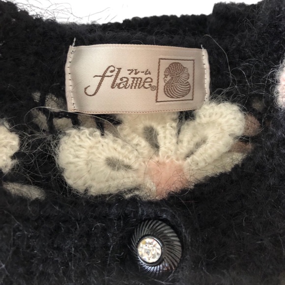 RARE‼️ Crochet Cardigan Mohair Black Floral Button Down , by Flame Size L - Picture 16 of 16